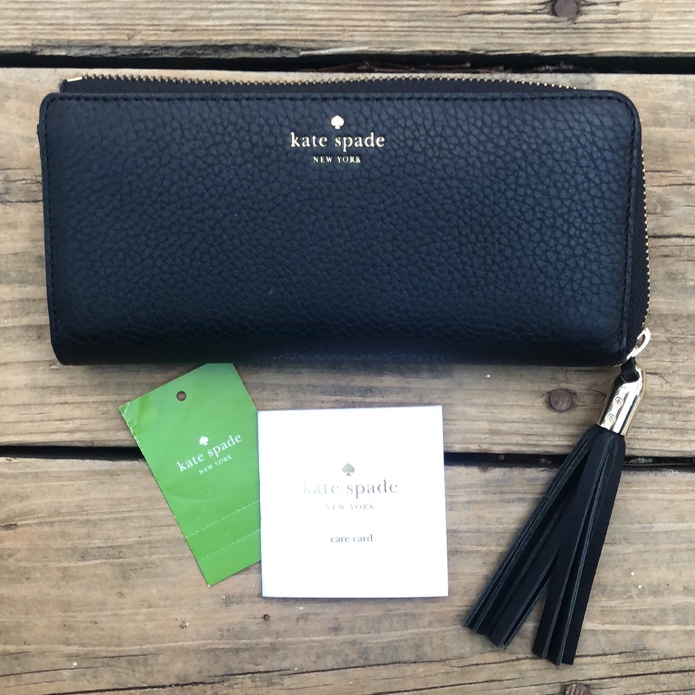 Kate Spade Black Continental Wallet Pebbled Leather